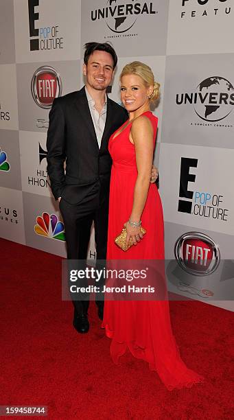 Brian Gallagher and actress Megan Hilty attend the NBCUniversal Golden Globes viewing and after party held at The Beverly Hilton Hotel on January 13,...