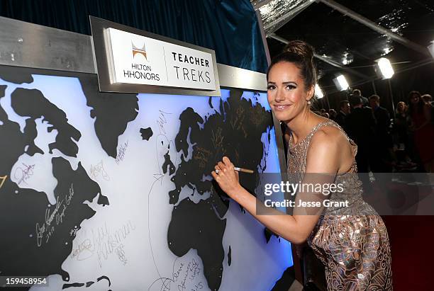 Personality Louise Roe attends the NBCUniversal Golden Globes viewing and after party held at The Beverly Hilton Hotel on January 13, 2013 in Beverly...