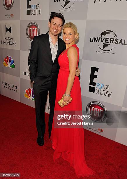 Brian Gallagher and actress Megan Hilty attend the NBCUniversal Golden Globes viewing and after party held at The Beverly Hilton Hotel on January 13,...