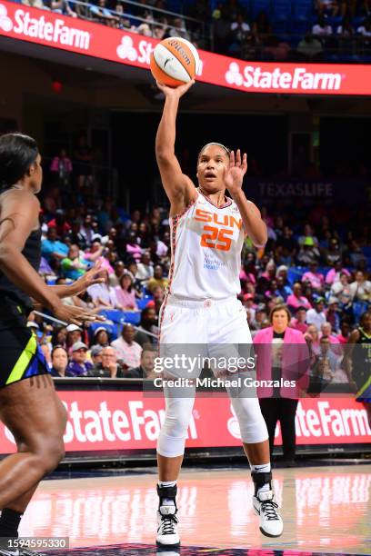 Alyssa Thomas of the Connecticut Sun shoots the ball during the game against the Dallas Wings on August 12, 2023 at the College Park Center in...