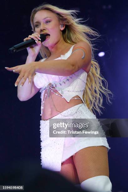 Zara Larsson performs on the main stage at Fabuloso during the Brighton & Hove Pride 2023 on August 05, 2023 in Brighton, England.