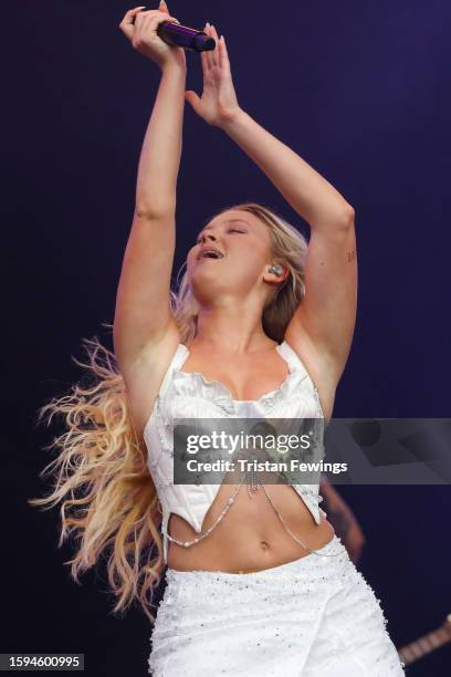 Zara Larsson performs on the main stage at Fabuloso during the Brighton & Hove Pride 2023 on August 05, 2023 in Brighton, England.