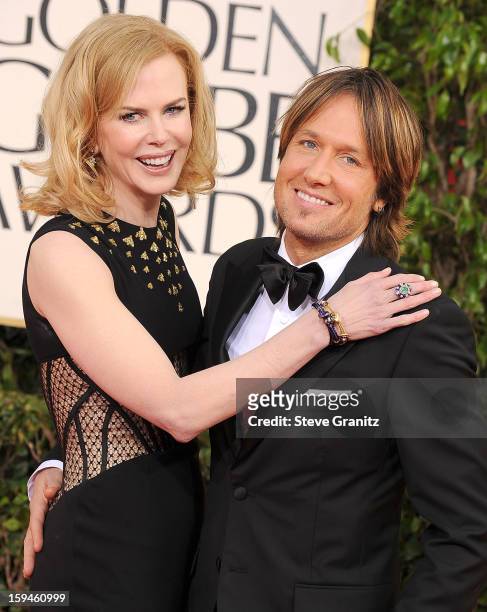 Nicole Kidman and Keith Urban arrives at the 70th Annual Golden Globe Awards at The Beverly Hilton Hotel on January 13, 2013 in Beverly Hills,...