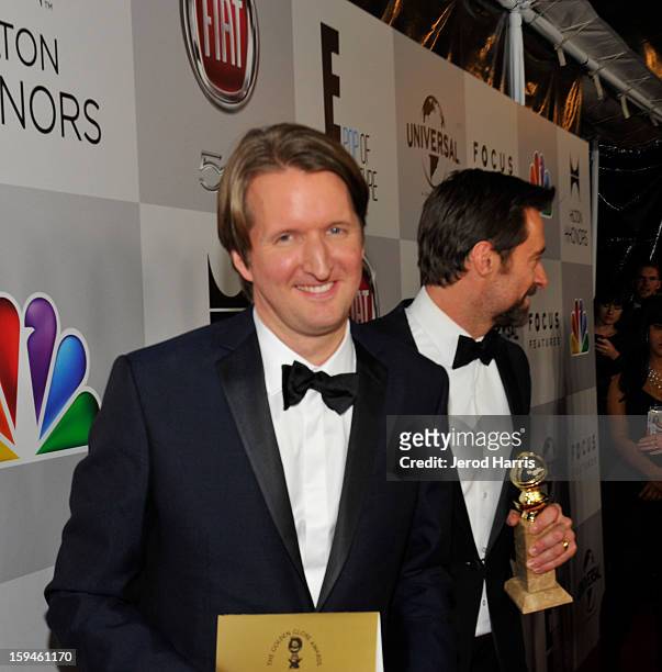 Director Tom Hooper and actor Hugh Jackman attend the NBCUniversal Golden Globes viewing and after party held at The Beverly Hilton Hotel on January...