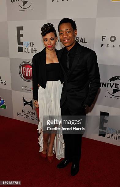 Actor Tyler James Williams and guest attend the NBCUniversal Golden Globes viewing and after party held at The Beverly Hilton Hotel on January 13,...