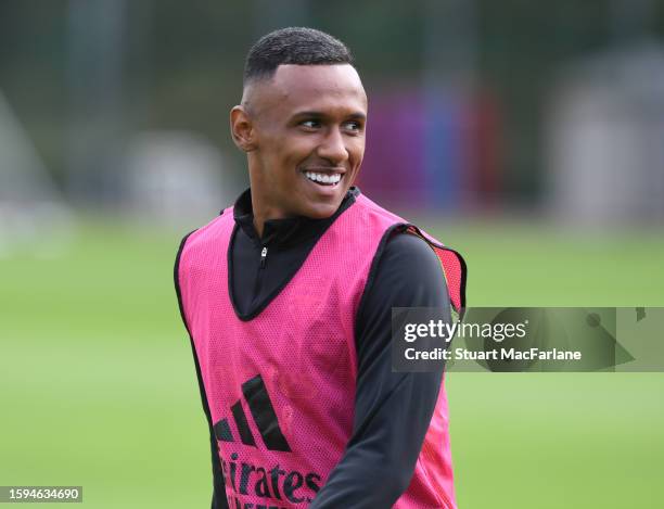 Marquinhos of Arsenal during a training session at London Colney on August 05, 2023 in St Albans, England.