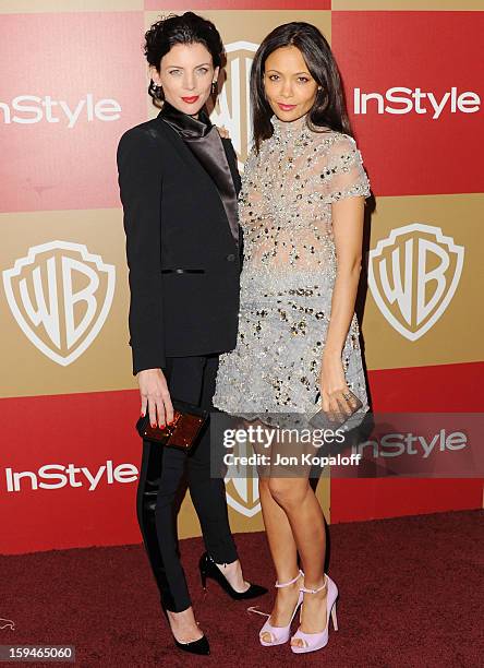 Actress Liberty Ross and actress Thandie Newton arrive at the InStyle And Warner Bros. Golden Globe Party at The Beverly Hilton Hotel on January 13,...