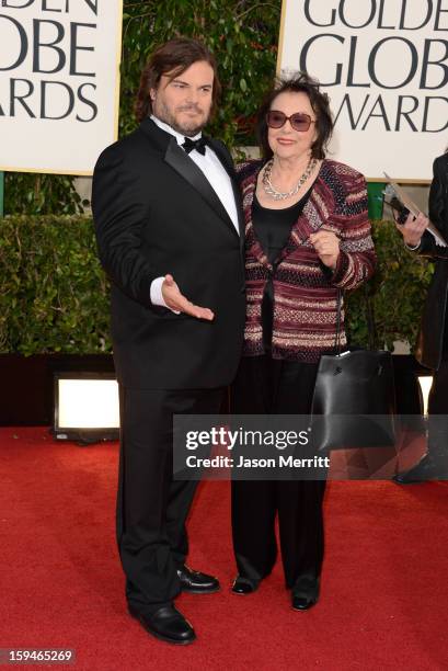 Actor Jack Black and guest arrives at the 70th Annual Golden Globe Awards held at The Beverly Hilton Hotel on January 13, 2013 in Beverly Hills,...