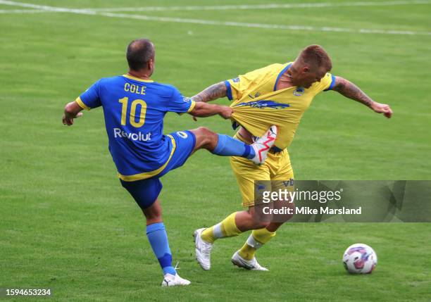 Joe Cole and John Arne Riise during the Game 4 Ukraine match at Stamford Bridge on August 05, 2023 in London, England. The charity football match...