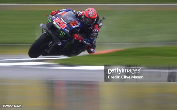 Fabio Quartararo of France in action during the MotoGP of Great Britain - Second Qualifying at Silverstone Circuit on August 05, 2023 in Northampton,...