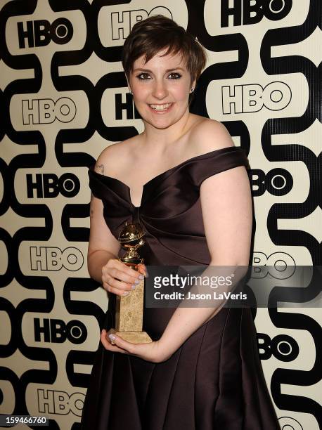 Actress Lena Dunham attends the HBO after party at the 70th annual Golden Globe Awards at Circa 55 restaurant at the Beverly Hilton Hotel on January...