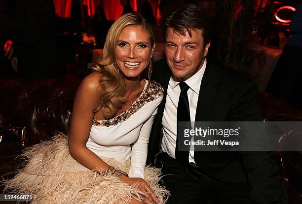 Heidi Klum and Nathan Fillion attend the The Weinstein Company's 2013 Golden Globe Awards after party presented by Chopard, HP, Laura Mercier, Lexus,...