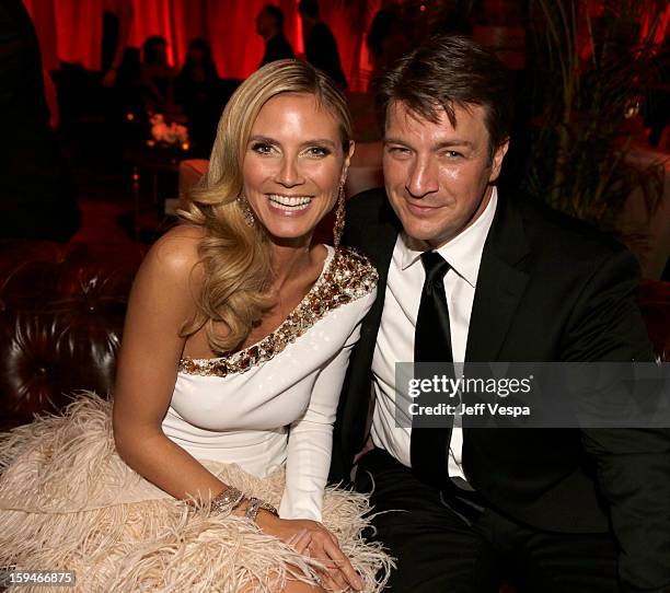 Heidi Klum and Nathan Fillion attend the The Weinstein Company's 2013 Golden Globe Awards after party presented by Chopard, HP, Laura Mercier, Lexus,...