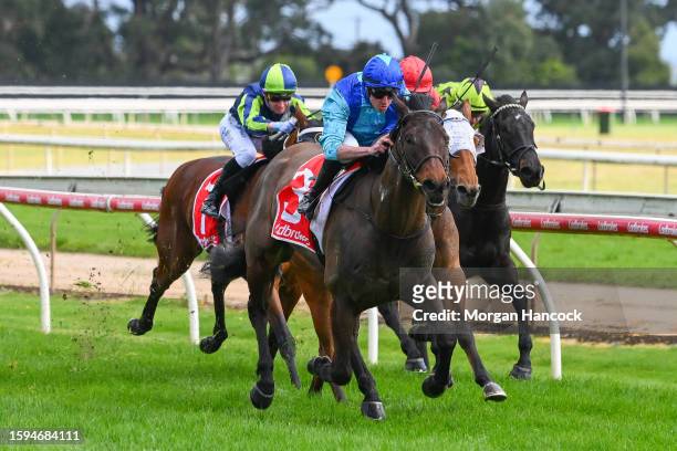 Lord Porchester ridden by Billy Egan wins the Moe Denture Clinic Maiden Plate at Moe Racecourse on August 13, 2023 in Moe, Australia.