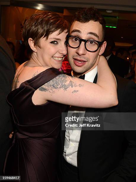 Actress Lena Dunham and musician Jack Antonoff attend HBO's Official Golden Globe Awards After Party held at Circa 55 Restaurant at The Beverly...