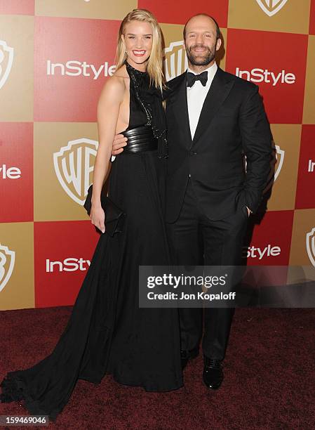 Actress Rosie Huntington-Whiteley and actor Jason Statham arrive at the InStyle And Warner Bros. Golden Globe Party at The Beverly Hilton Hotel on...
