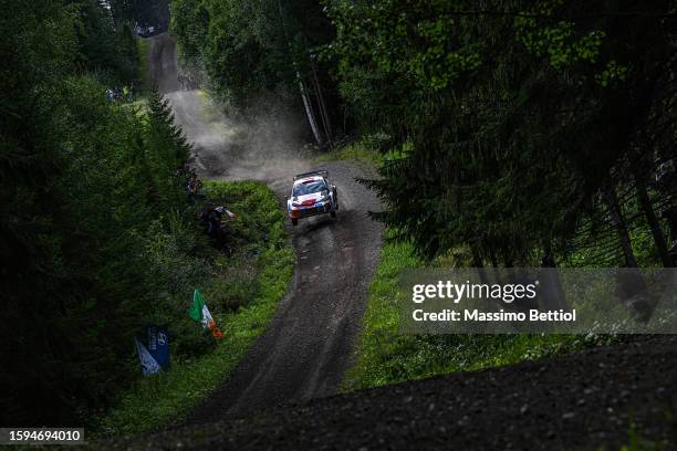 Elfyn Evans of Great Britain and Scott Martin of Great Britain compete with their Toyota Gazoo Racing WRT Toyota GR Yaris Rally1 during Day Three of...