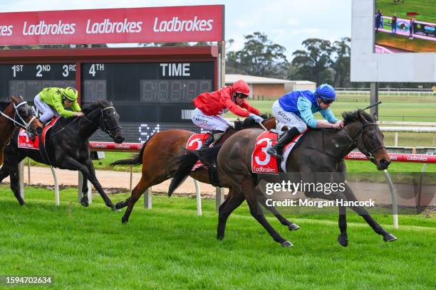 Lord Porchester ridden by Billy Egan wins the Moe Denture Clinic Maiden Plate at Moe Racecourse on August 13, 2023 in Moe, Australia.