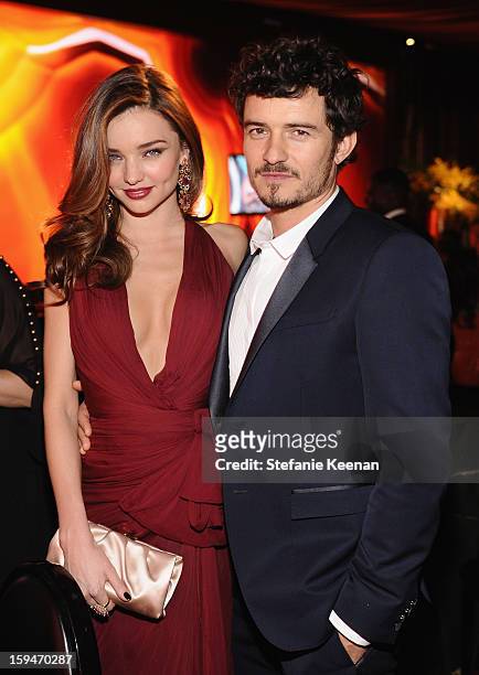 Model Miranda Kerr and actor Orlando Bloom attend the 2013 InStyle and Warner Bros. 70th Annual Golden Globe Awards Post-Party held at the Oasis...