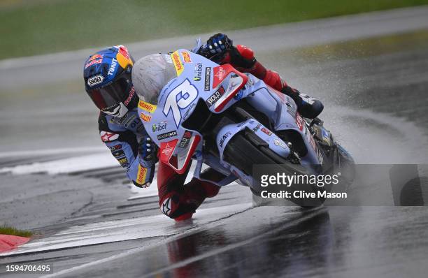 Alex Marquez of Spain in action during the MotoGP of Great Britain - Second Free Practice at Silverstone Circuit on August 05, 2023 in Northampton,...