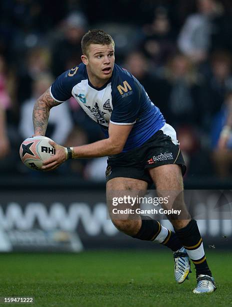 Danny Nicklas of Hull FC in action during a pre-season friendly match between Hull FC and Castleford Tigers at The KC Stadium on January 13, 2013 in...