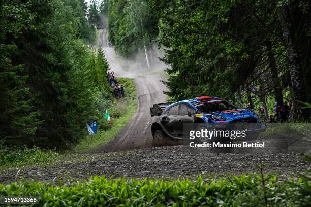 Pierre-Louis Loubet of France and Nicolas Gilsoul of Belgium compete with their M-Sport Ford WRT Ford Puma Rally1 Hybrid during Day Three of the FIA...