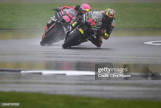 Marco Bezzecchi of Italy in action during the MotoGP of Great Britain - Second Free Practice at Silverstone Circuit on August 05, 2023 in...