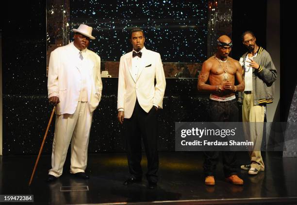 Wax figures of rap stars Biggie Smalls , P Diddy, Tupac Shakur and Snoop Dogg are exhibited for the first time together in London at Madame Tussauds...