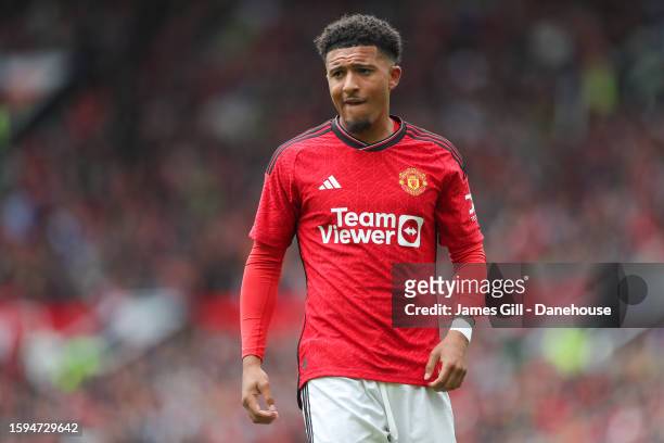 Jadon Sancho of Manchester United during the pre-season friendly match between Manchester United and RC Lens at Old Trafford on August 05, 2023 in...