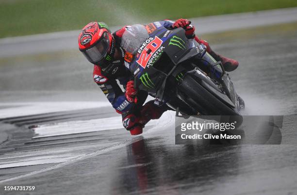 Fabio Quartararo of France in action during the MotoGP of Great Britain - Second Free Practice at Silverstone Circuit on August 05, 2023 in...