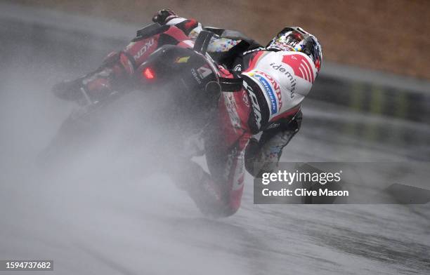 Takaaki Nakagami of Japan in action during the MotoGP of Great Britain - Second Free Practice at Silverstone Circuit on August 05, 2023 in...