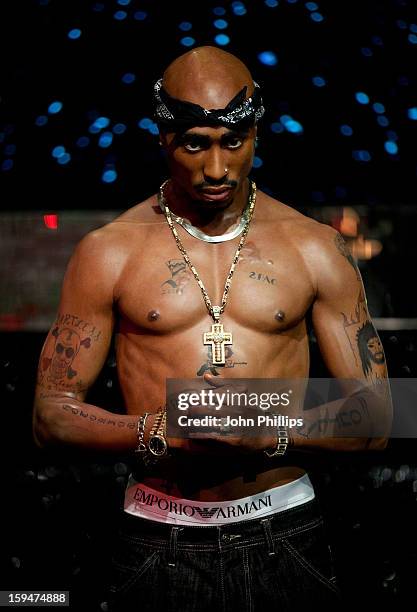 Madame Tussauds unveils the new wax figure of rap star Tupac Shakur exhibited for the first time in London at Madame Tussauds on January 14, 2013 in...