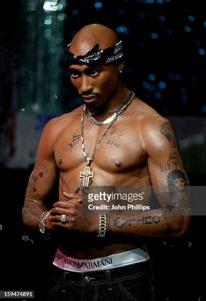 Madame Tussauds unveils the new wax figure of rap star Tupac Shakur exhibited for the first time in London at Madame Tussauds on January 14, 2013 in...