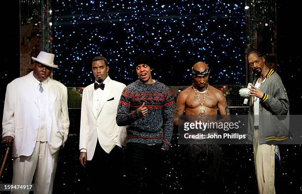 Chip attends a photocall to launch the wax figures of rap stars Biggie Smalls , P Diddy , Tupac Shakur and Snoop Dogg exhibited together for the...