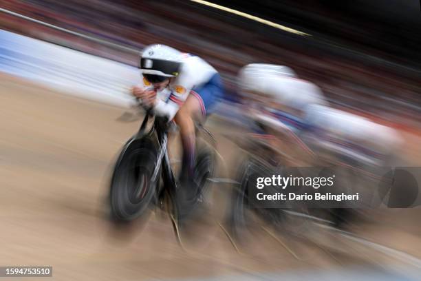 Katie Archibald, Elinor Barker, Josie Knight and Anna Morris of Great Britain or Team GB compete during the women elite team pursuit at the 96th UCI...