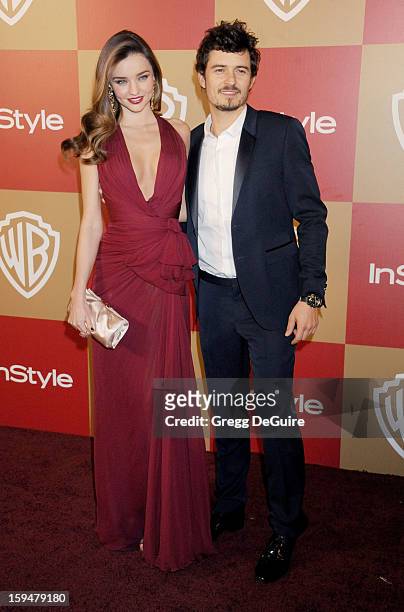 Model Miranda Kerr and actor Orlando Bloom arrive at the InStyle and Warner Bros. Golden Globe party at The Beverly Hilton Hotel on January 13, 2013...