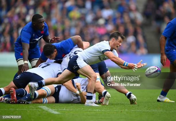George Horne of Scotland in action during the Summer International match between Scotland and France at BT Murrayfield Stadium on August 05, 2023 in...