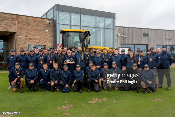 Peter Baker of England pose with Darren Clarke of Northern Ireland and the Greenstaff of JCB Golf and Coutry Club during Day Three of the JCB...