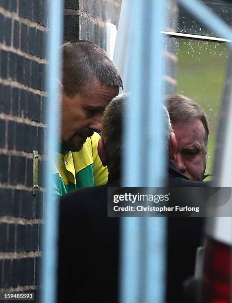 Mark Bridger leaves Mold Crown Court after pleading not guilty to the murder of April Jones on January 14, 2013 in Mold, Wales. Mark Bridger denied...