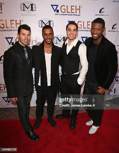 Scott Pretty, Darryl Stephens, Ryan Izay and JC Jones attend the GLEH Golden Globes Viewing Gala Honoring Julie Newmar held at the Jim Henson Studios...