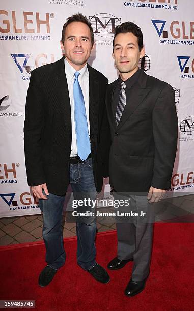 Steve Callahan and Matthew Montgomery attend the GLEH Golden Globes Viewing Gala Honoring Julie Newmar held at the Jim Henson Studios on January 13,...