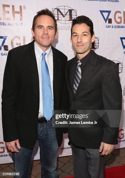 Steve Callahan and Matthew Montgomery attend the GLEH Golden Globes Viewing Gala Honoring Julie Newmar held at the Jim Henson Studios on January 13,...