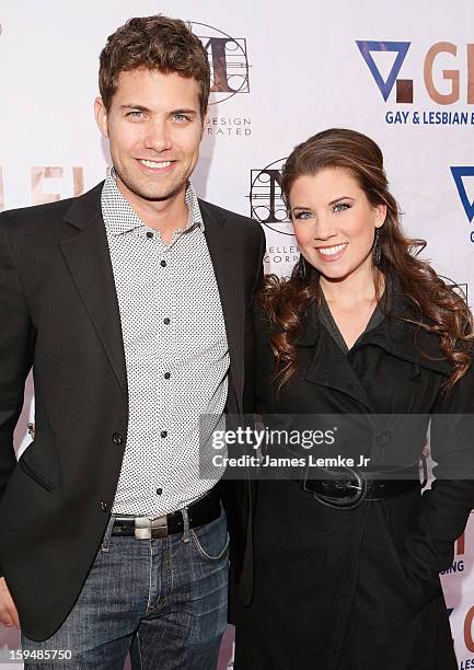 Katie and Drew Seeley attend the GLEH Golden Globes Viewing Gala Honoring Julie Newmar held at the Jim Henson Studios on January 13, 2013 in...