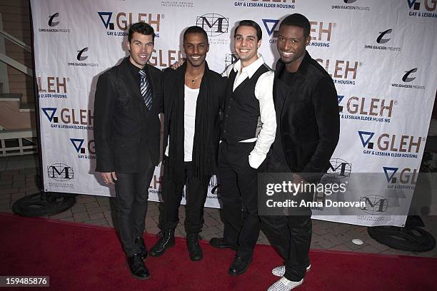 Actors Scott Pretty, Darryl Stephens, Ryan Dante and JC Jones attends the GLEH Golden Globes Viewing Gala Honoring Julie Newmar held at the Jim...