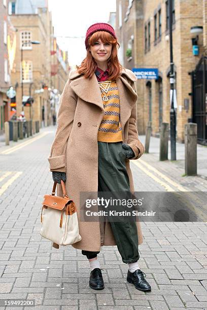 Stephanie Kukulka fashion Editor at Candid Magazine wearing Office shoes, Reiss coat, Urban outfitters jumper, Vintage trousers, Bag gift from mum,...