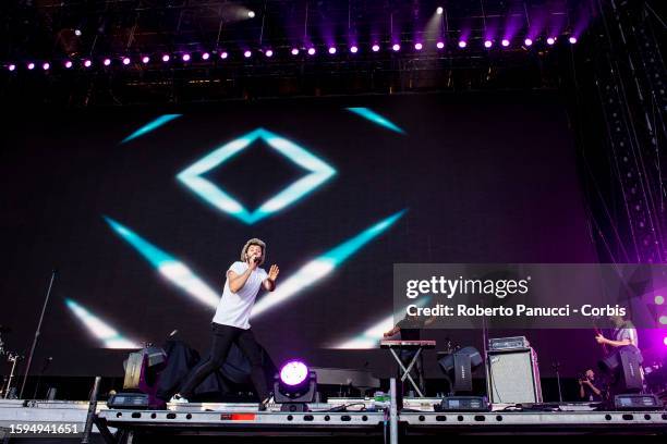 Jack Metzger of the group AJR performs as the opening act for Imagine Dragons at Circo Massimo on August 5, 2023 in Rome, Italy.