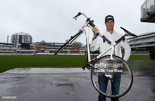 Former England cricket captain Michael Vaughan poses for a picture to launch the Michael Vaughan Charity Bike Ride to raise funds for the Laureus...