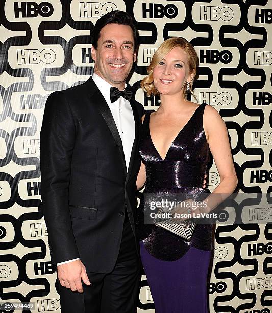 Actor Jon Hamm and actress Jennifer Westfeldt attend the HBO after party at the 70th annual Golden Globe Awards at Circa 55 restaurant at the Beverly...