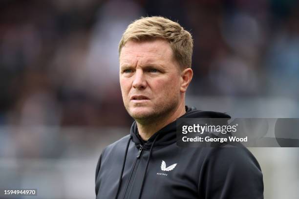 Eddie Howe, Manager of Newcastle United, looks on during the Sela Cup match between ACF Fiorentina and Newcastle United at St James' Park on August...