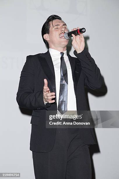 Singer Sam Sparro performing at the GLEH's Golden Globe viewing gala at Jim Henson Studios on January 13, 2013 in Hollywood, California.
